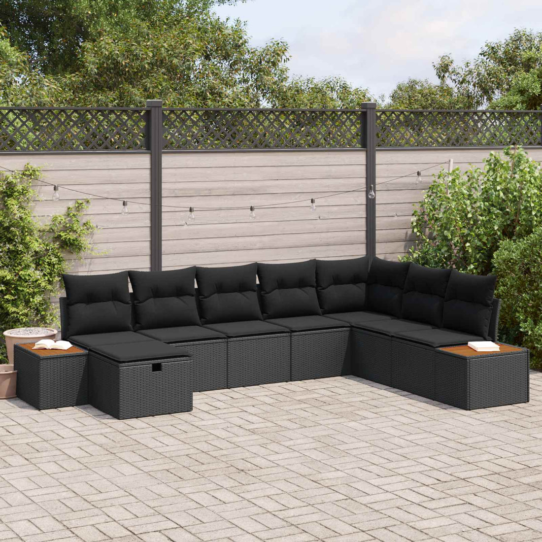 vidaXL Conjunto de sofá de jardín con cojín Negro ratán sintético