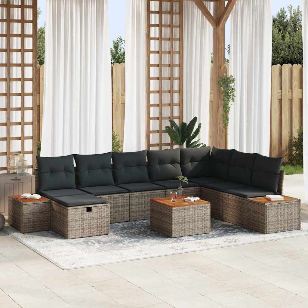 vidaXL Conjunto de sofá de jardín 9 uds. Gris ratán sintético