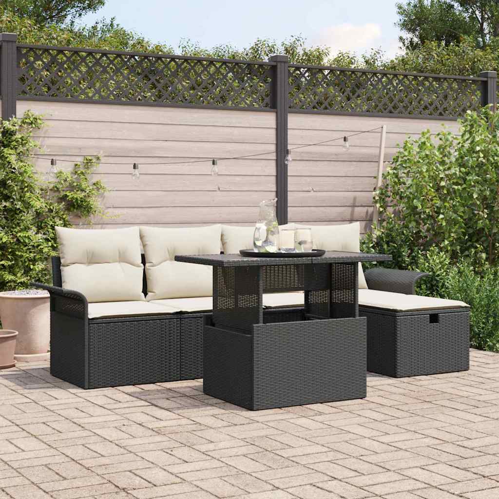 vidaXL Conjunto de sofá de jardín 6 uds. Negro ratán sintético