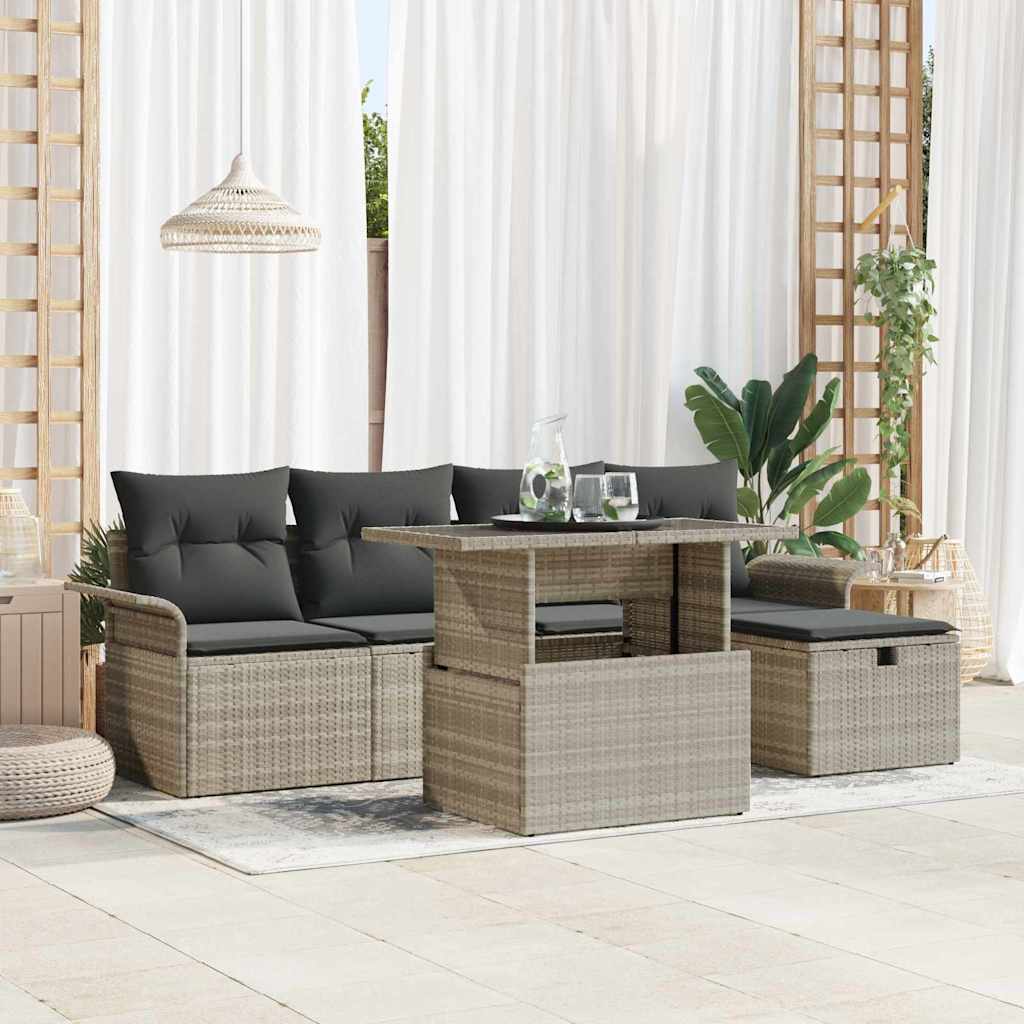 vidaXL Conjunto de sofá de jardín 6 uds. Gris Claro ratán sintético
