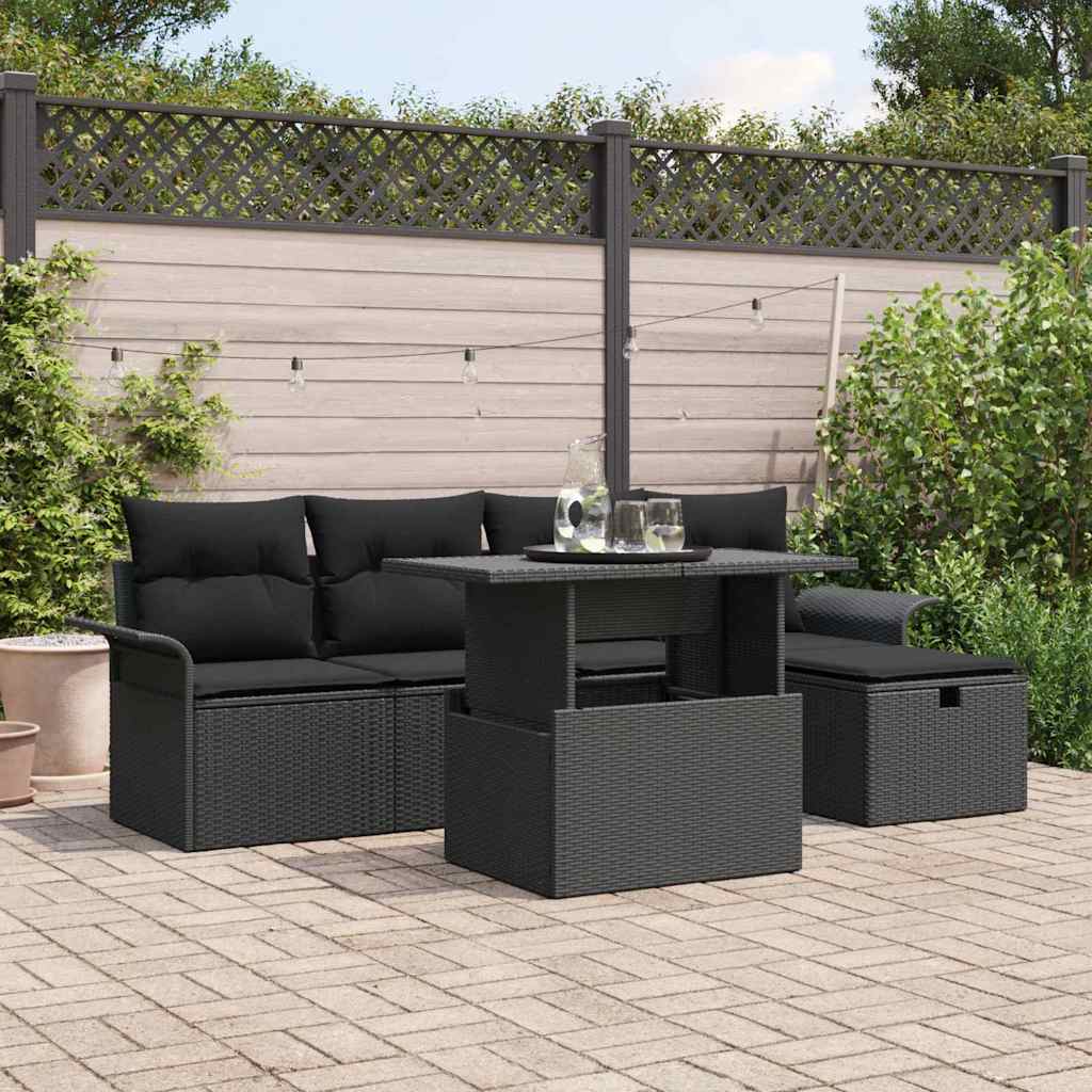 vidaXL Conjunto de sofá de jardín 6 uds. Negro ratán sintético