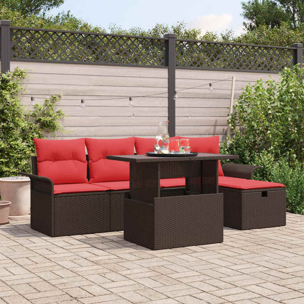 vidaXL Conjunto de sofá de jardín 6 uds. Marrón ratán sintético