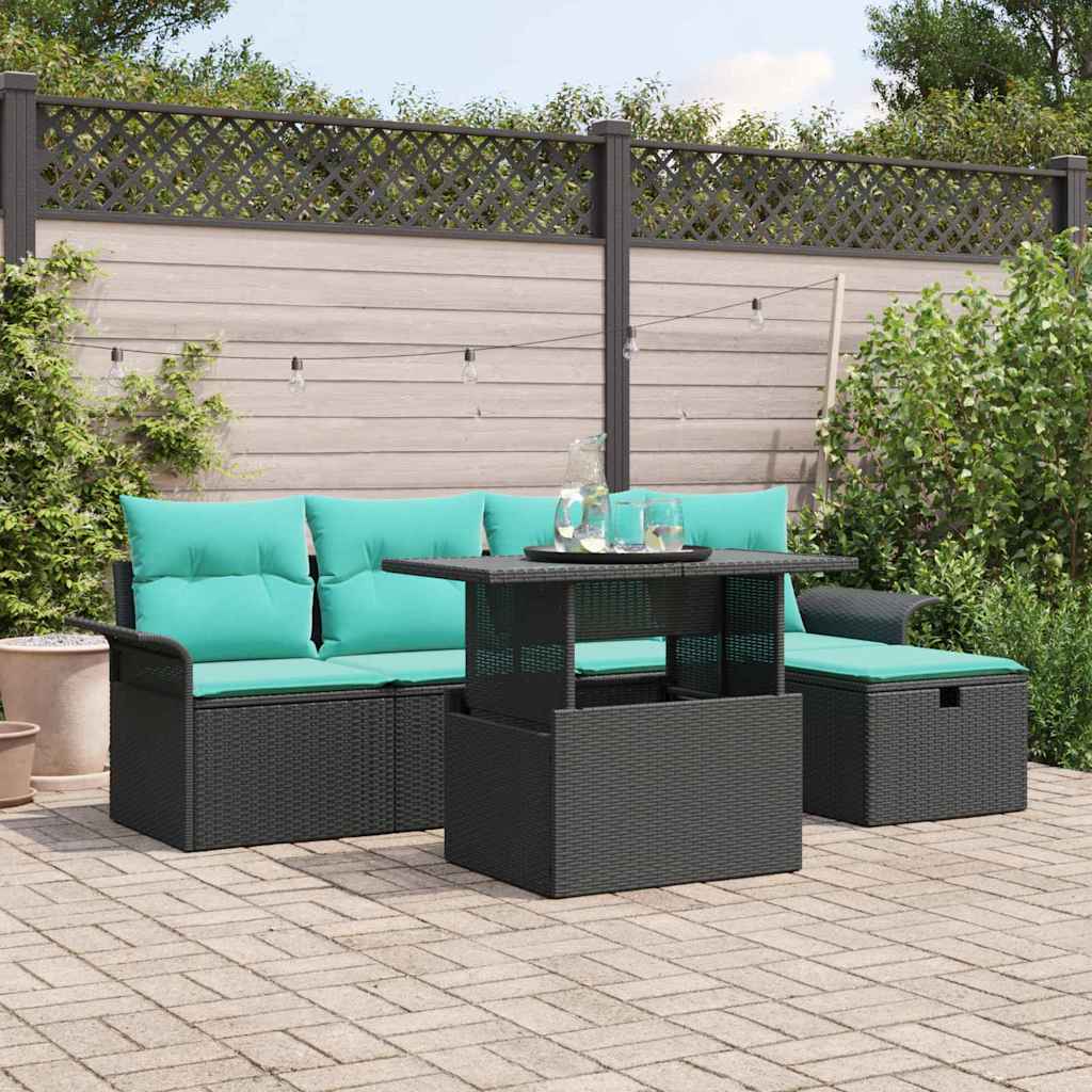 vidaXL Conjunto de sofá de jardín 6 uds. Negro ratán sintético