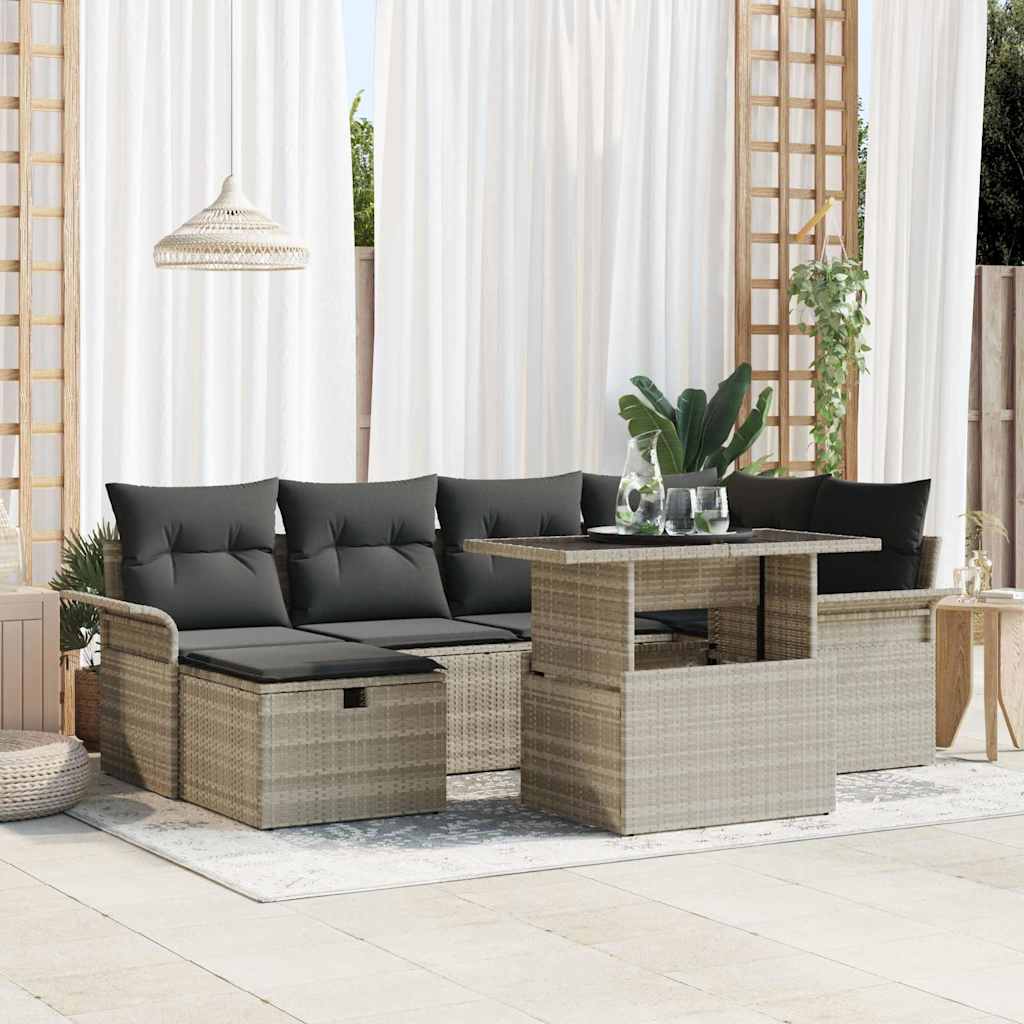vidaXL Conjunto de sofá de jardín 7 uds. Gris Claro ratán sintético
