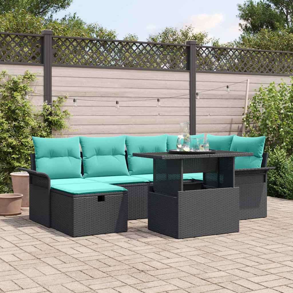 vidaXL Conjunto de sofá de jardín 7 uds. Negro ratán sintético