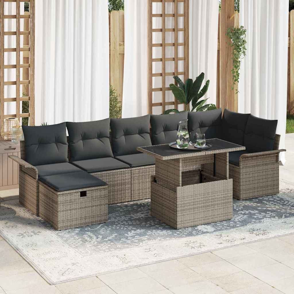 vidaXL Conjunto de sofá de jardín 8 uds. Gris ratán sintético