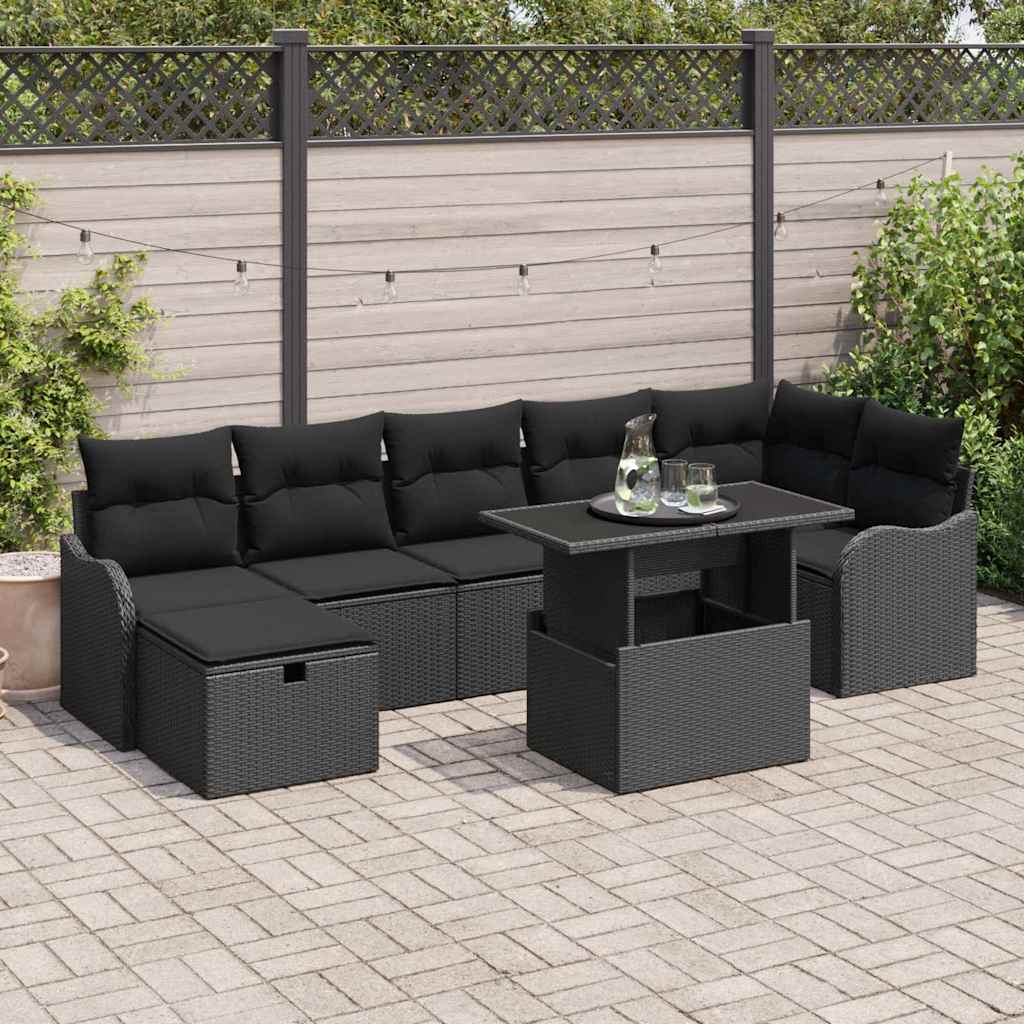 vidaXL Conjunto de sofá de jardín 8 uds. Negro ratán sintético