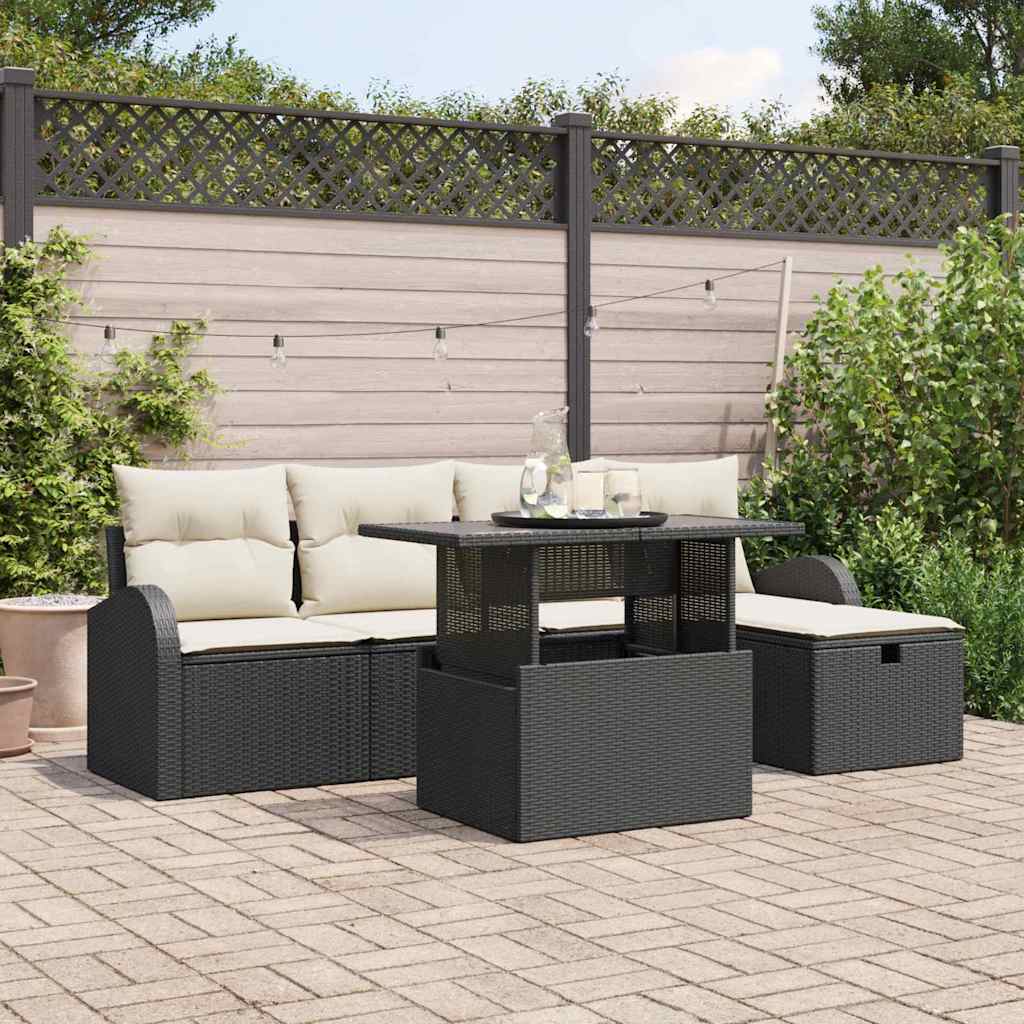 vidaXL Conjunto de sofá de jardín 6 uds. Negro ratán sintético