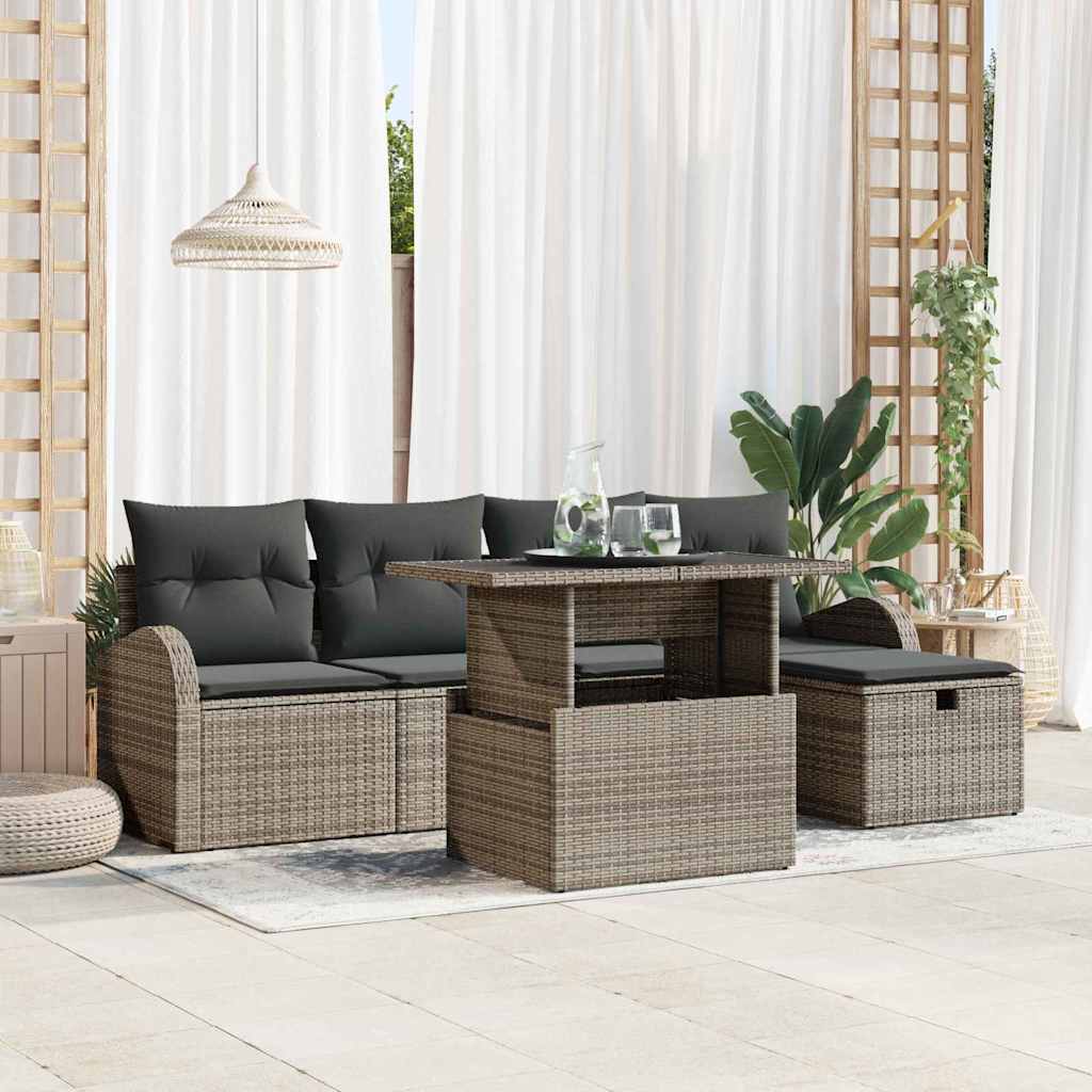vidaXL Conjunto de sofá de jardín 6 uds. Gris ratán sintético