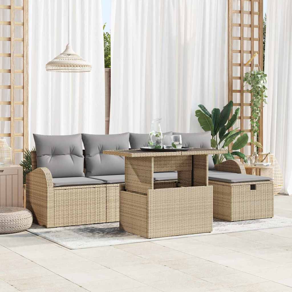 vidaXL Conjunto de sofá de jardín 6 uds. Beige ratán sintético