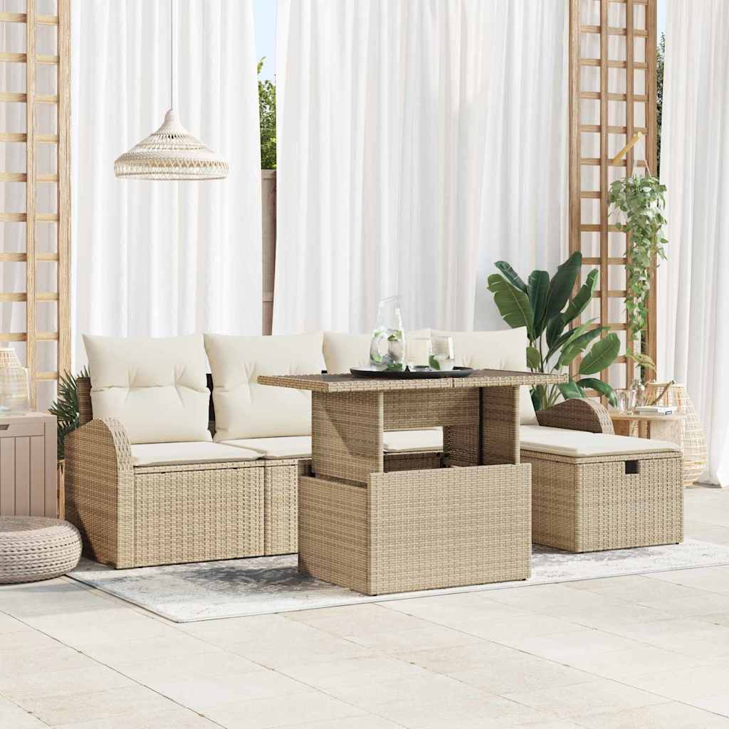 vidaXL Conjunto de sofá de jardín 6 uds. Beige ratán sintético