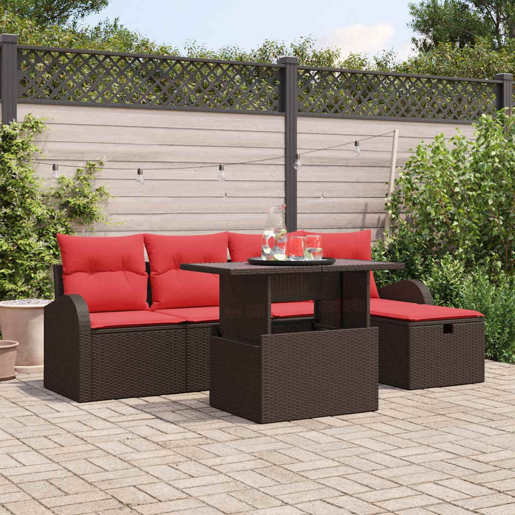 vidaXL Conjunto de sofá de jardín 6 uds. Marrón ratán sintético