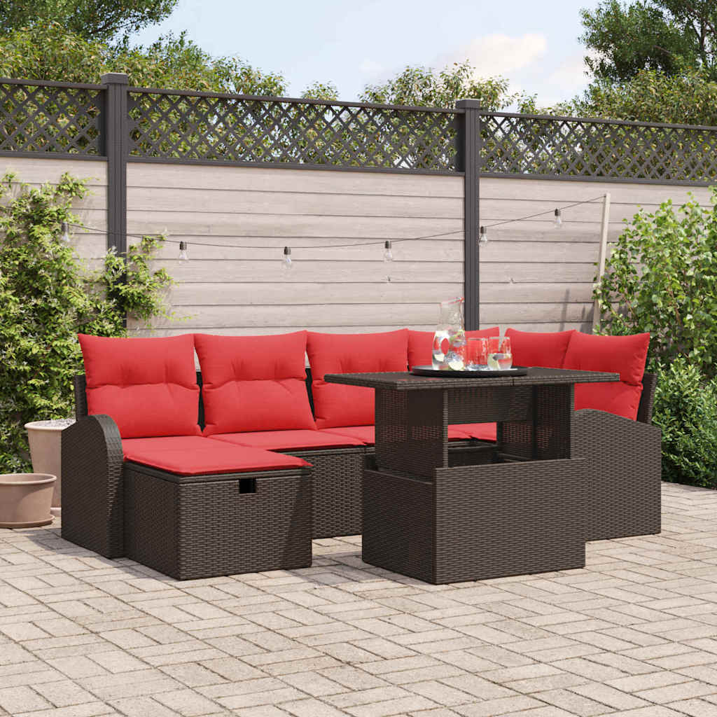 vidaXL Conjunto de sofá de jardín 7 uds. Marrón ratán sintético