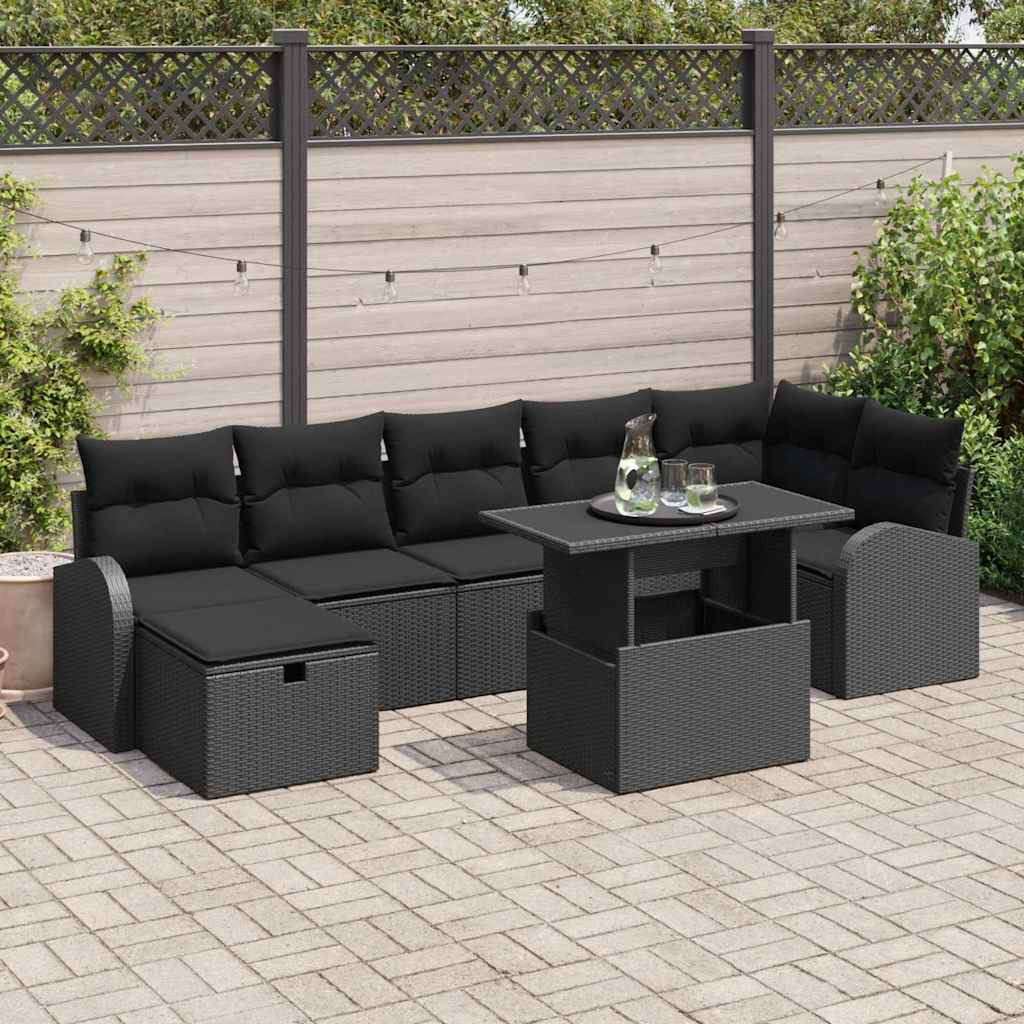 vidaXL Conjunto de sofá de jardín 8 uds. Negro ratán sintético