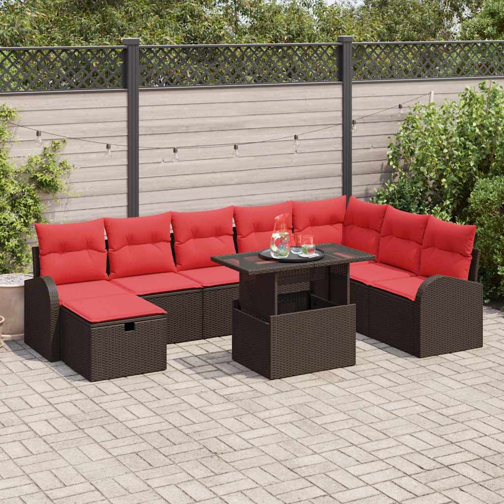 vidaXL Conjunto de sofá de jardín 9 uds. Marrón ratán sintético