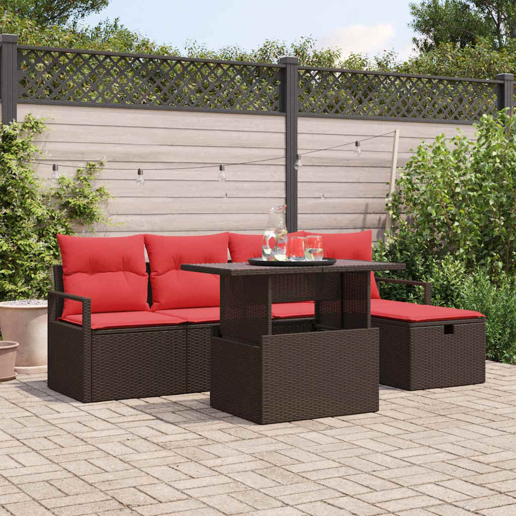 vidaXL Conjunto de sofá de jardín 6 uds. Marrón ratán sintético