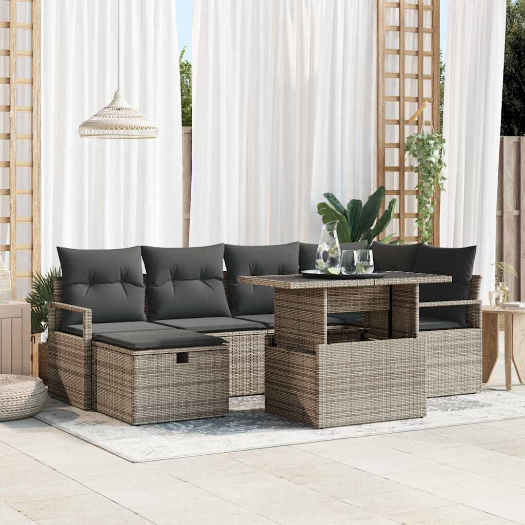 vidaXL Conjunto de sofá de jardín 7 uds. Gris ratán sintético