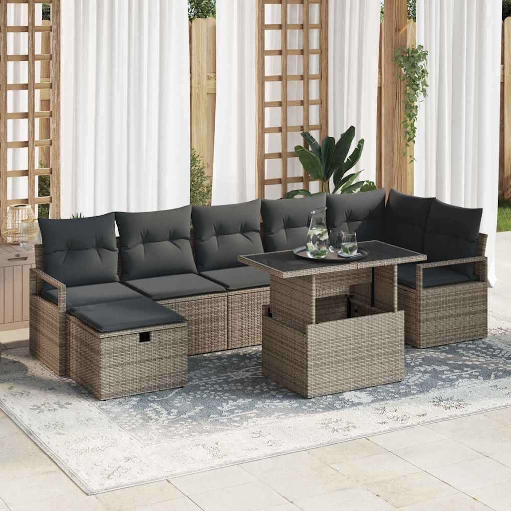 vidaXL Conjunto de sofá de jardín 8 uds. Gris ratán sintético