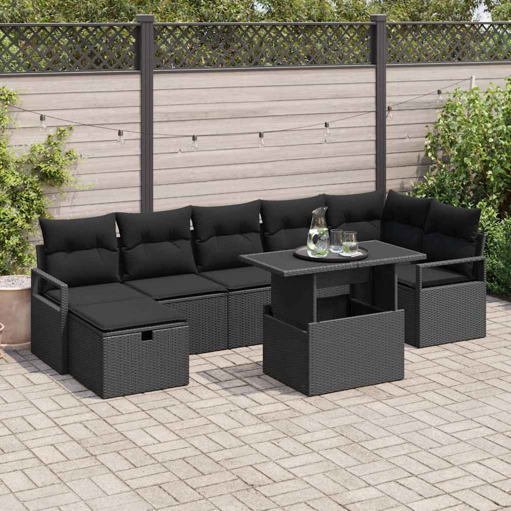 vidaXL Conjunto de sofá de jardín 8 uds. Negro ratán sintético