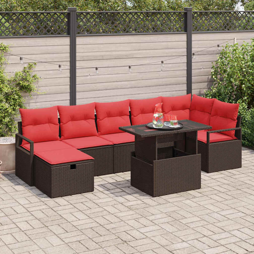 vidaXL Conjunto de sofá de jardín 8 uds. Marrón ratán sintético