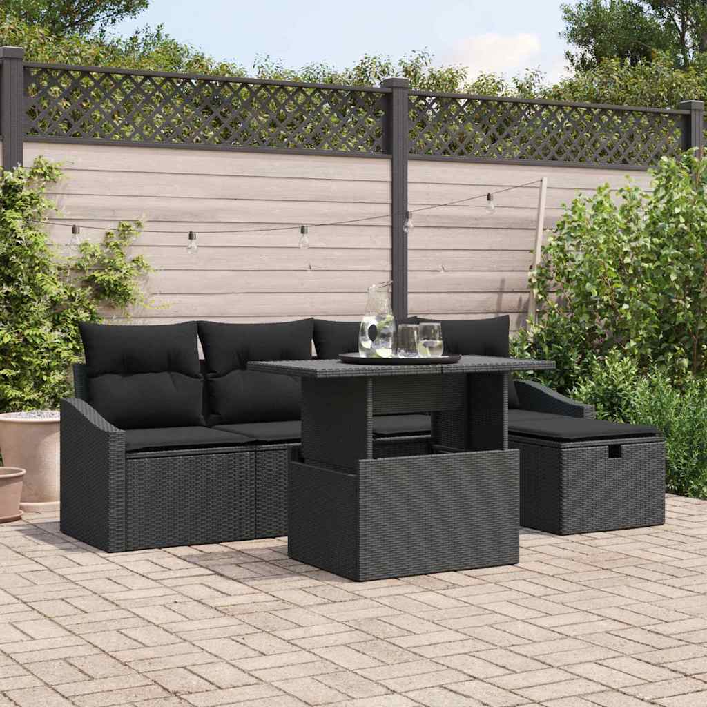 vidaXL Conjunto de sofá de jardín 6 uds. Negro ratán sintético