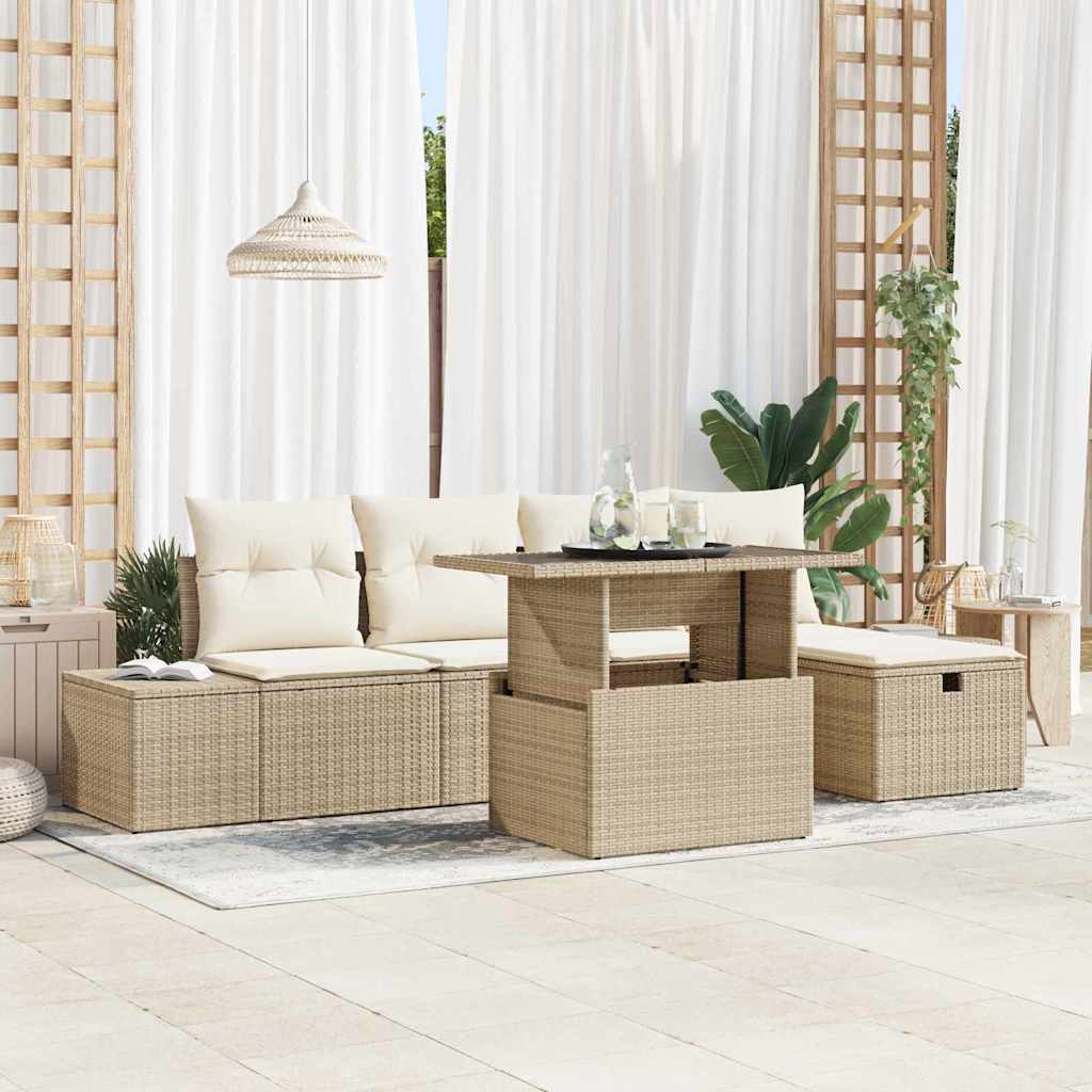 vidaXL Conjunto de sofá de jardín 6 uds. Beige ratán sintético
