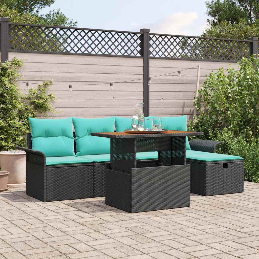 vidaXL Conjunto de sofá de jardín 6 uds. Negro ratán sintético