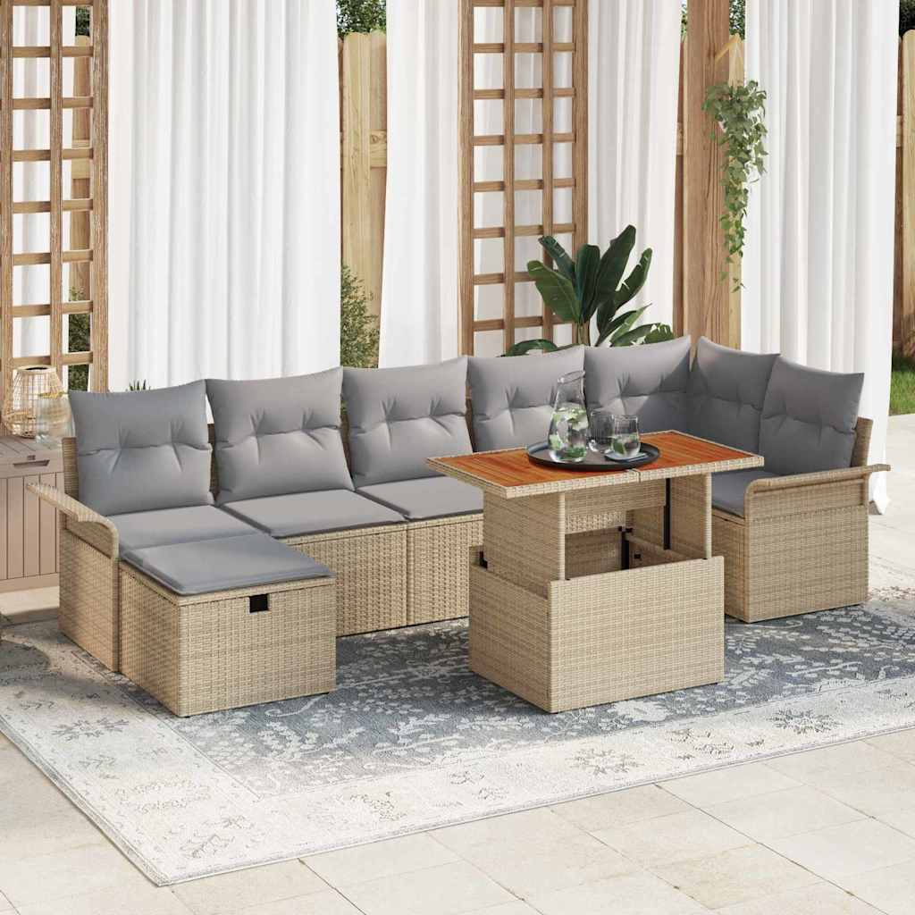 vidaXL Conjunto de sofá de jardín 8 uds. Beige ratán sintético