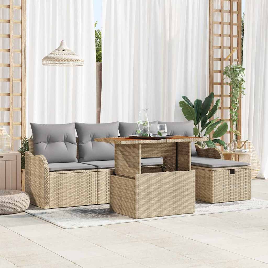 vidaXL Conjunto de sofá de jardín 6 uds. Beige ratán sintético