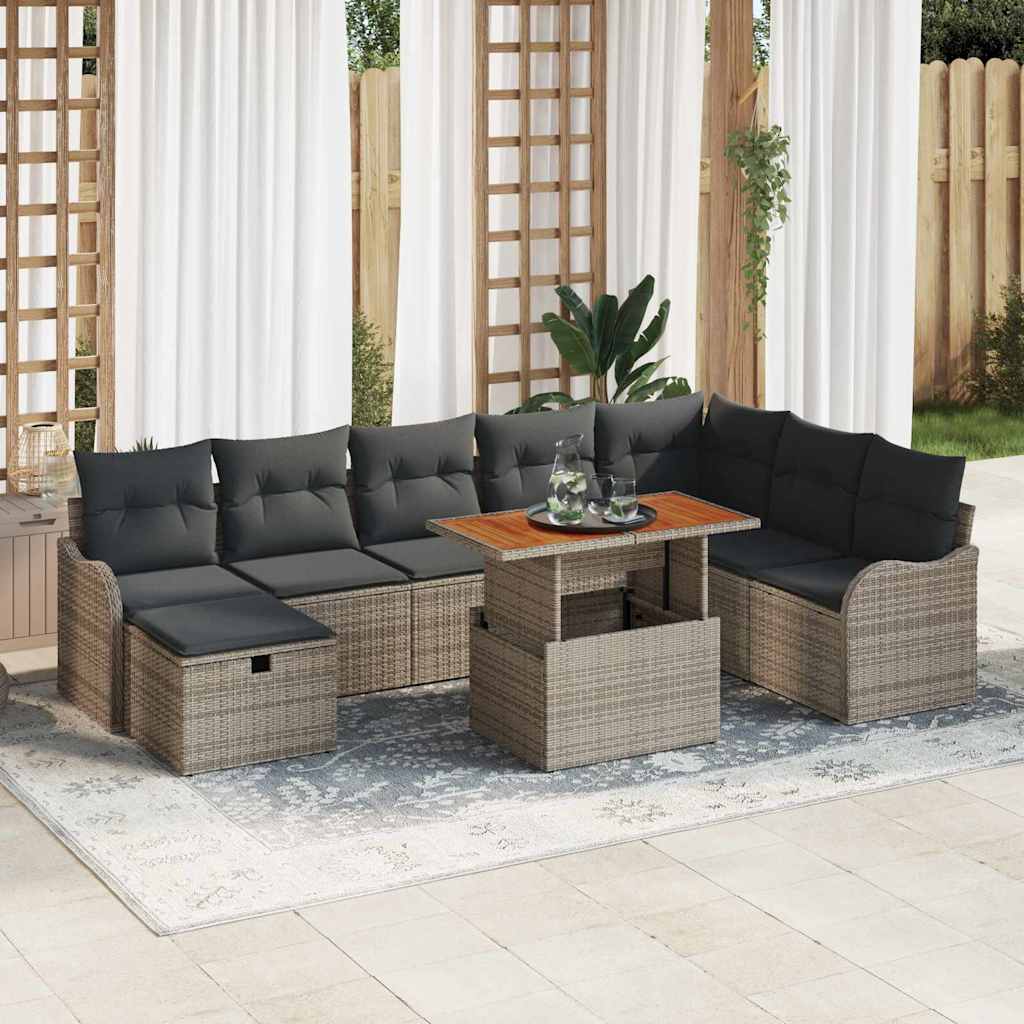 vidaXL Conjunto de sofá de jardín 9 uds. Gris ratán sintético