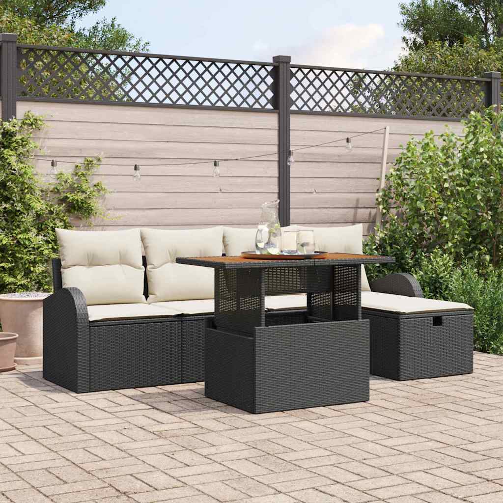 vidaXL Conjunto de sofá de jardín 6 uds. Negro ratán sintético