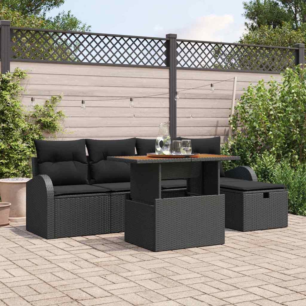 vidaXL Conjunto de sofá de jardín 6 uds. Negro ratán sintético