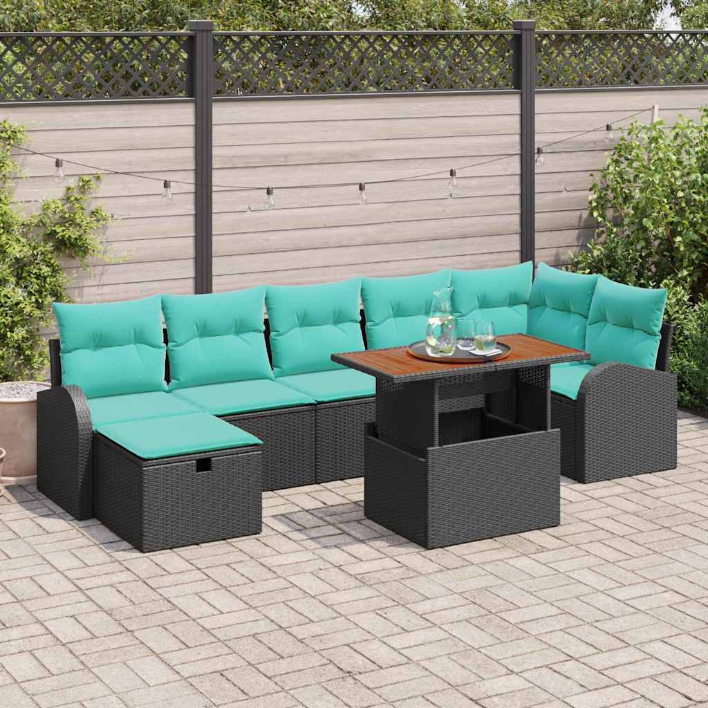 vidaXL Conjunto de sofá de jardín 8 uds. Negro ratán sintético