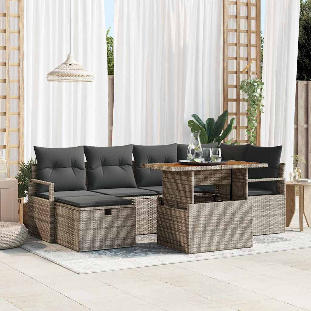 vidaXL Conjunto de sofá de jardín 7 uds. Gris ratán sintético