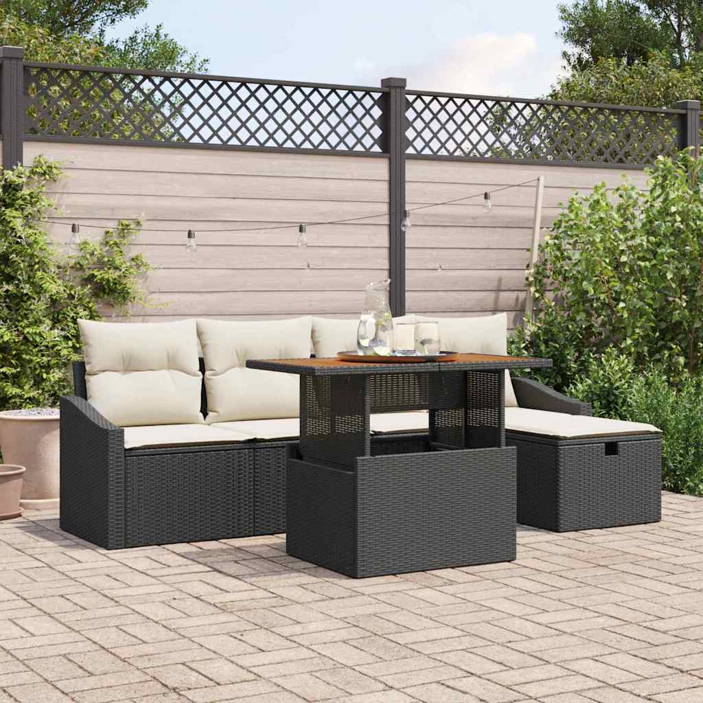 vidaXL Conjunto de sofá de jardín 6 uds. Negro ratán sintético