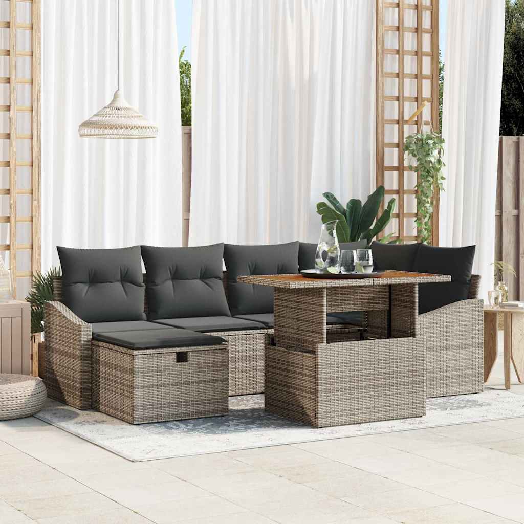 vidaXL Conjunto de sofá de jardín 7 uds. Gris ratán sintético