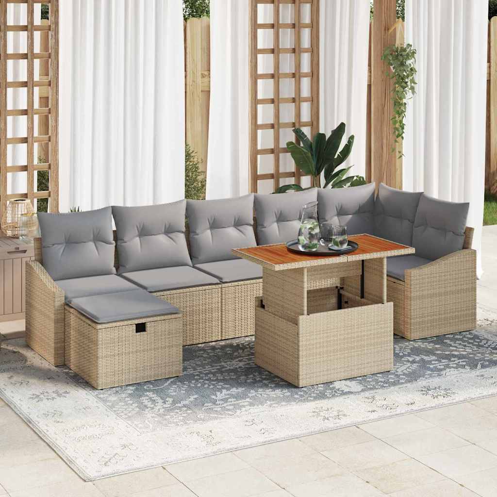 vidaXL Conjunto de sofá de jardín 8 uds. Beige ratán sintético