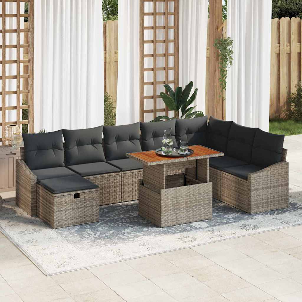 vidaXL Conjunto de sofá de jardín 9 uds. Gris ratán sintético