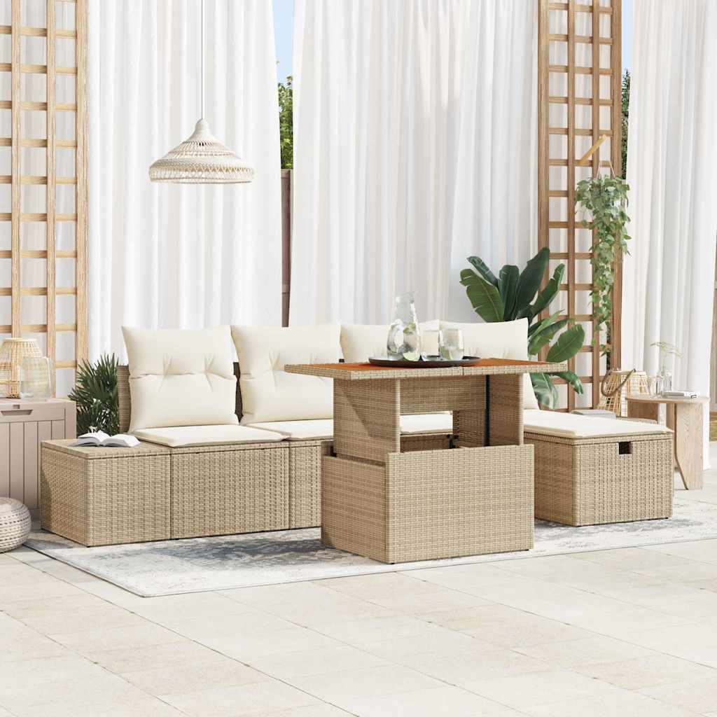vidaXL Conjunto de sofá de jardín 6 uds. Beige ratán sintético