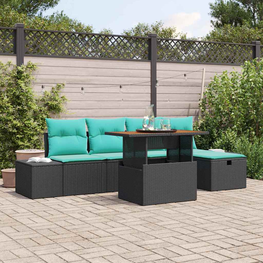 vidaXL Conjunto de sofá de jardín 6 uds. Negro ratán sintético