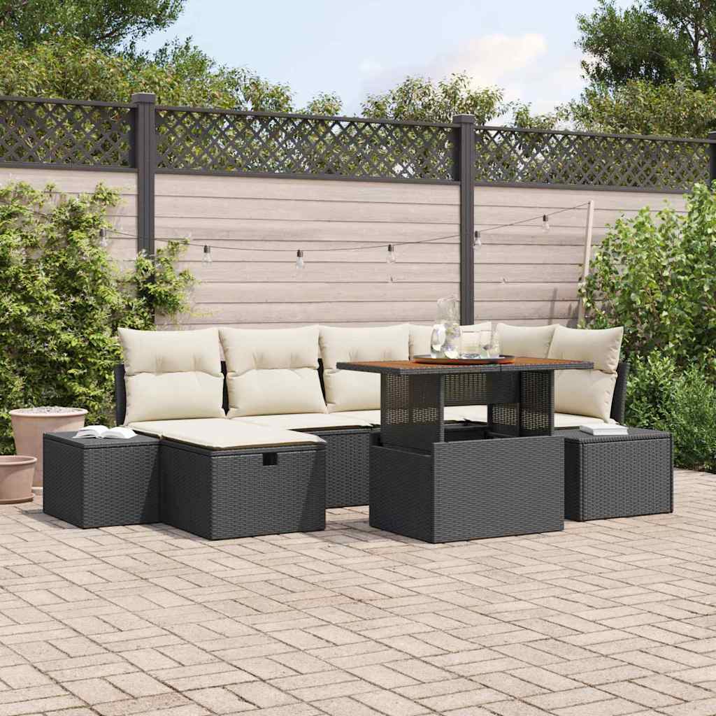 vidaXL Conjunto de sofá de jardín 7 uds. Negro ratán sintético