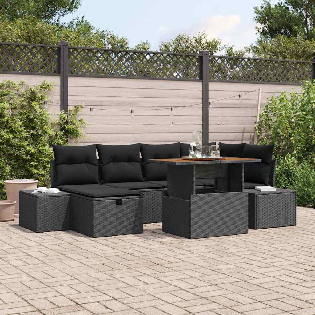 vidaXL Conjunto de sofá de jardín 7 uds. Negro ratán sintético