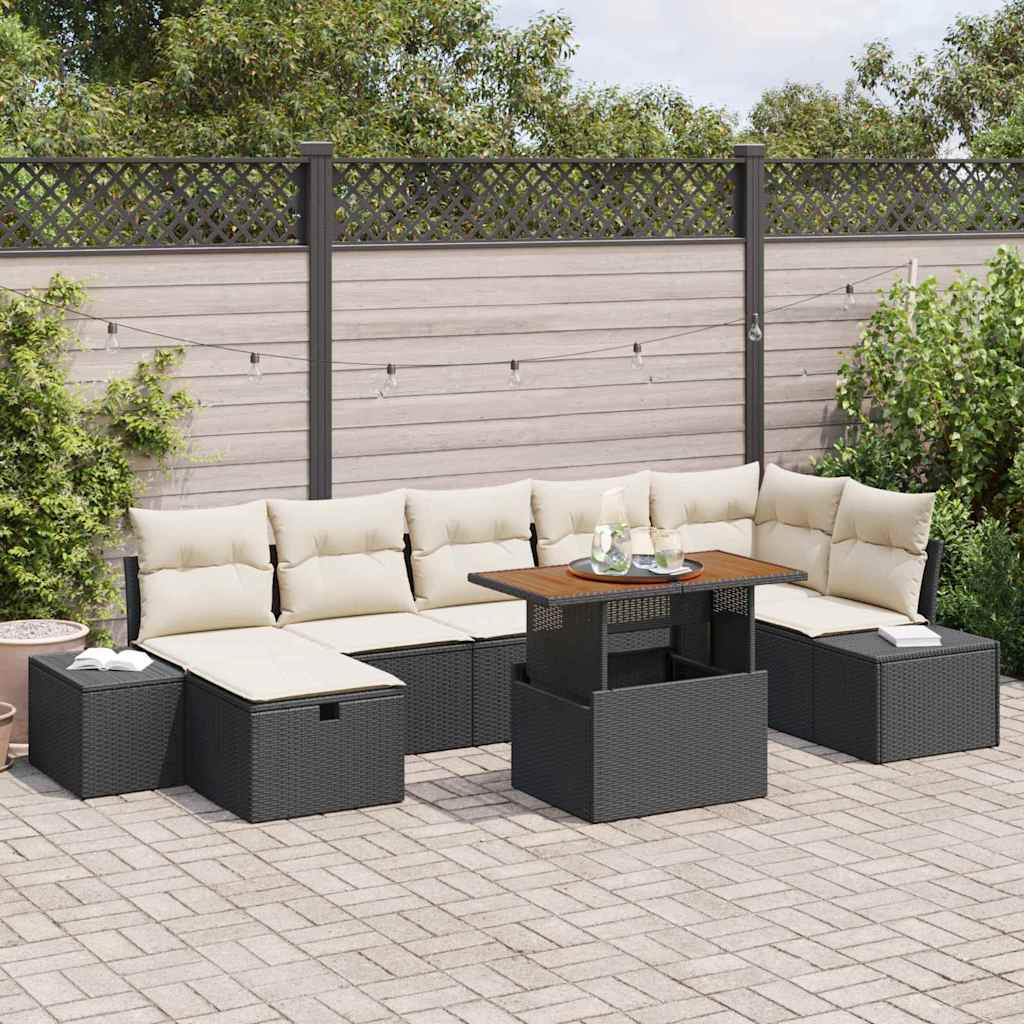 vidaXL Conjunto de sofá de jardín 8 uds. Negro ratán sintético