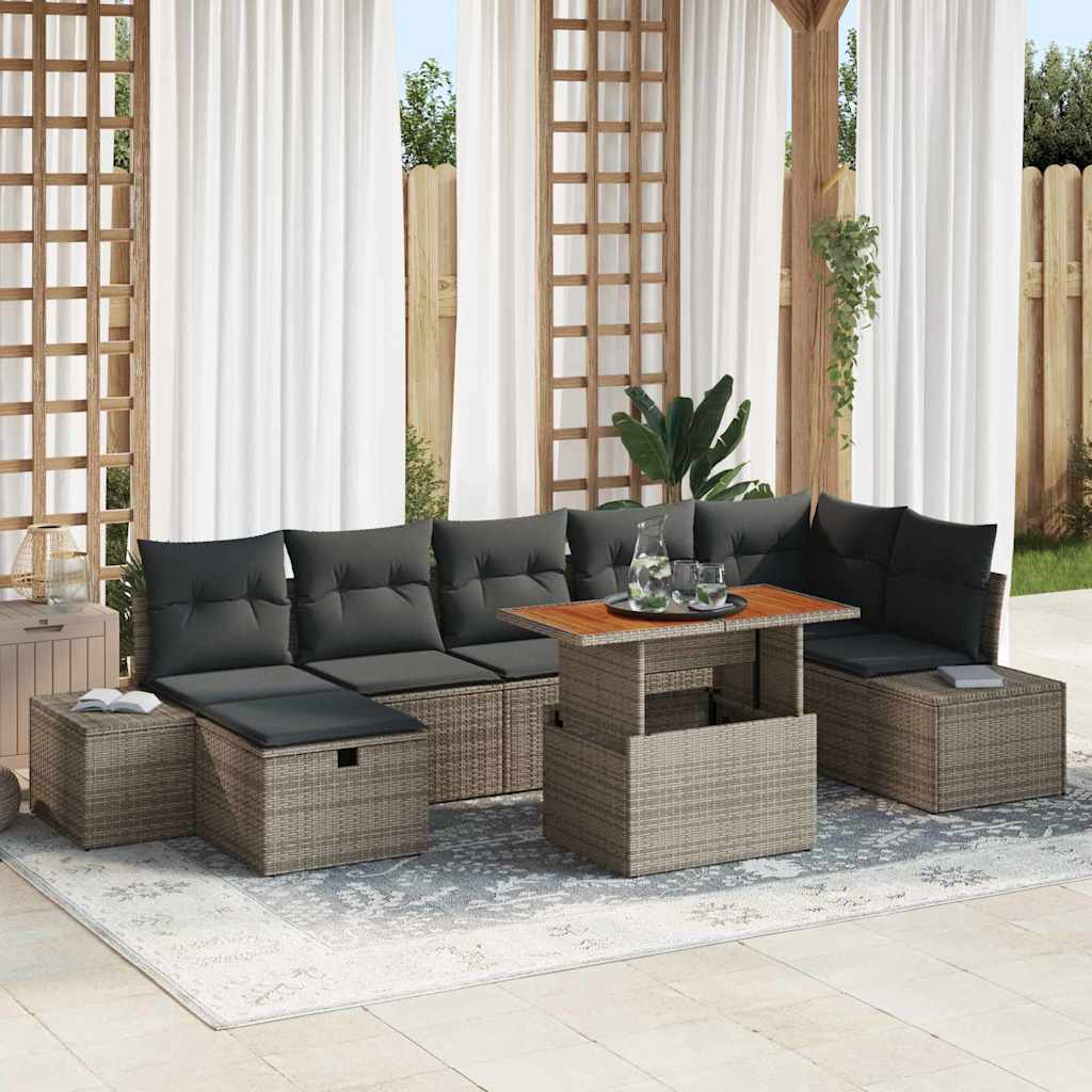 vidaXL Conjunto de sofá de jardín 8 uds. Gris ratán sintético