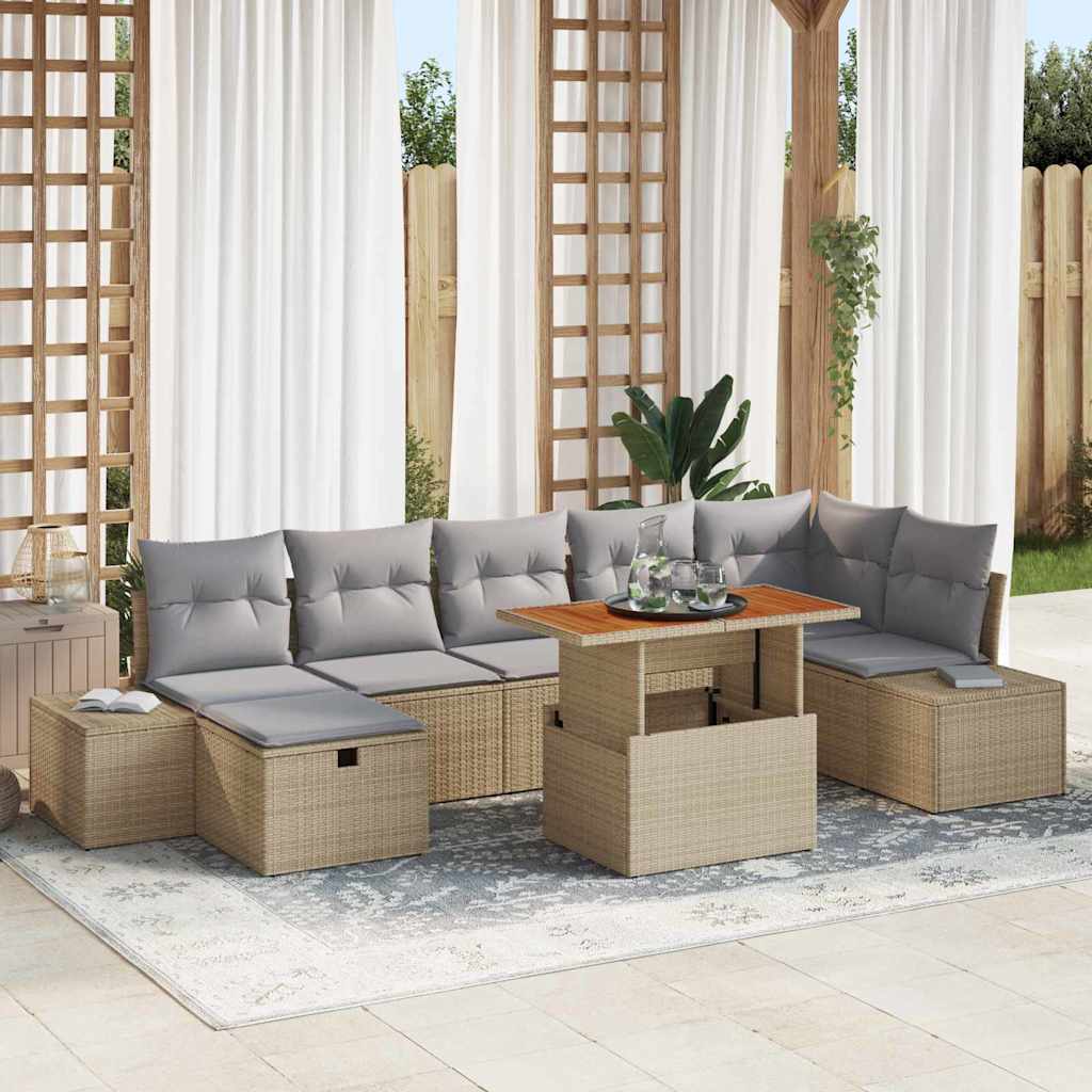vidaXL Conjunto de sofá de jardín 8 uds. Beige ratán sintético
