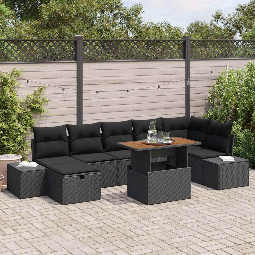 vidaXL Conjunto de sofá de jardín 8 uds. Negro ratán sintético