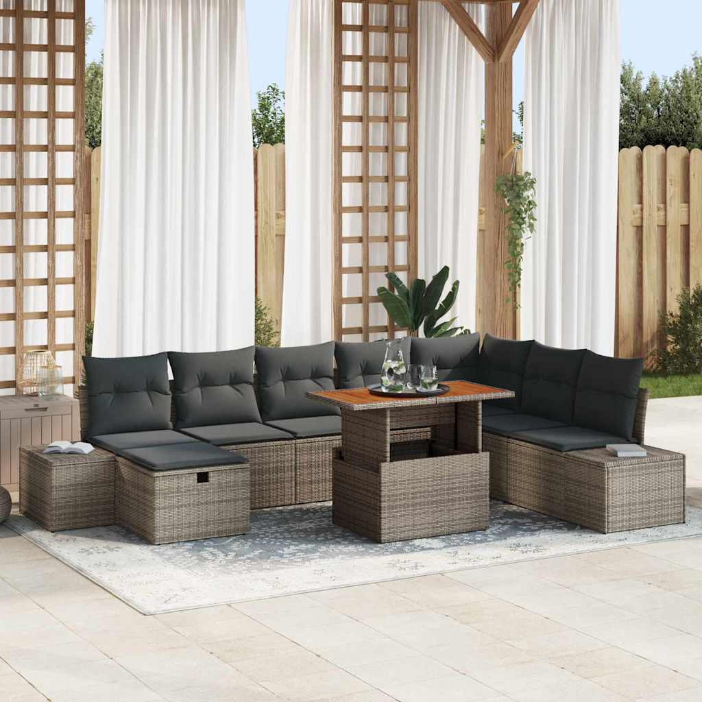 vidaXL Conjunto de sofá de jardín 9 uds. Gris Poliratán