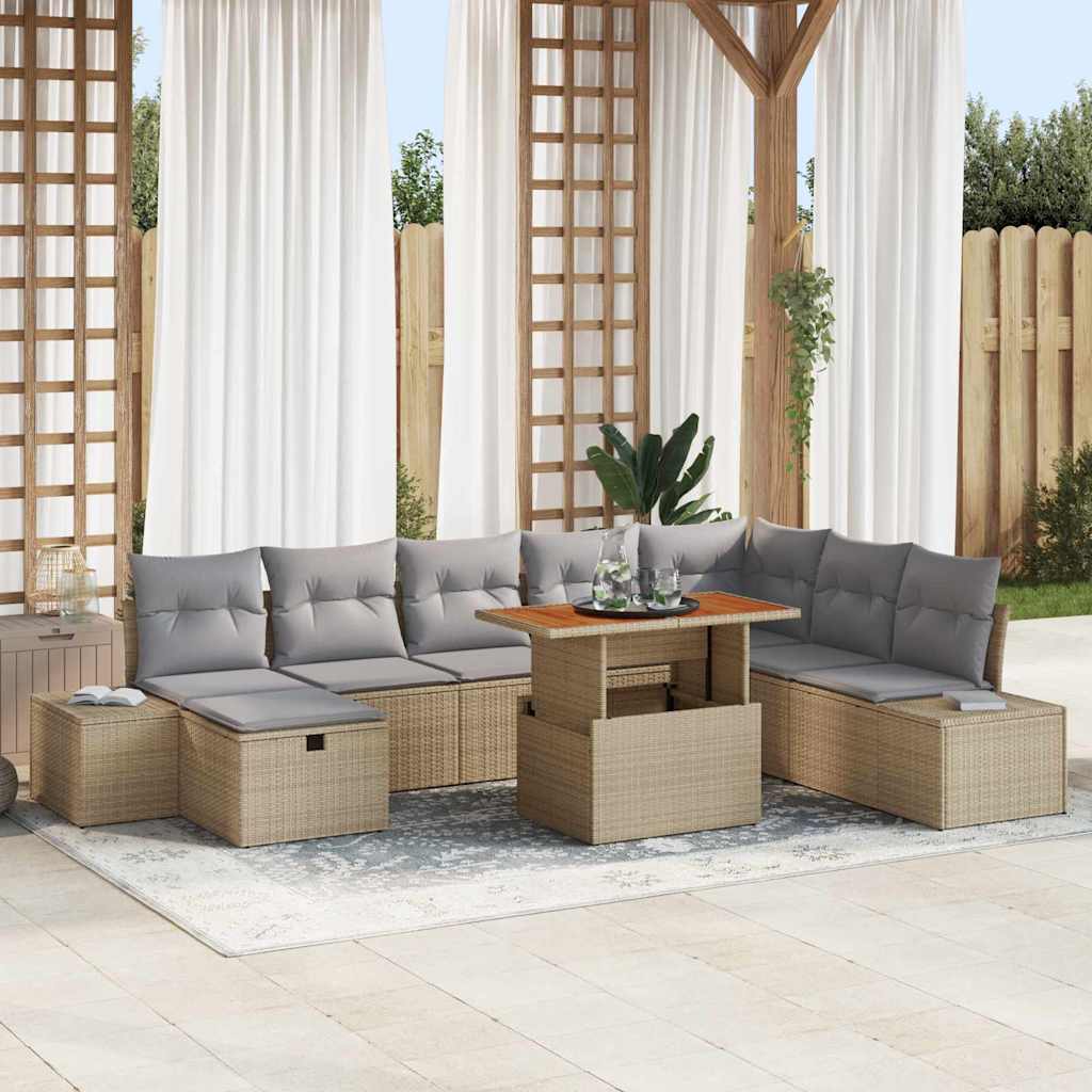 vidaXL Conjunto de sofá de jardín 9 uds. Beige Poliratán