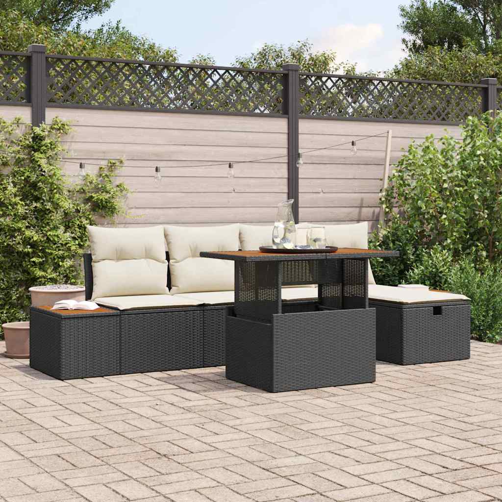 vidaXL Conjunto de sofá de jardín 6 uds. Negro ratán sintético