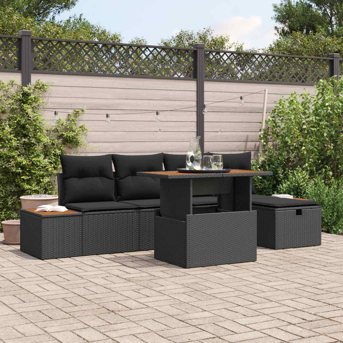 vidaXL Conjunto de sofá de jardín 6 uds. Negro ratán sintético